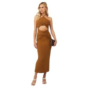 Significant Other Toffee Brown Hallie Halter Maxi Dress Womens US 4